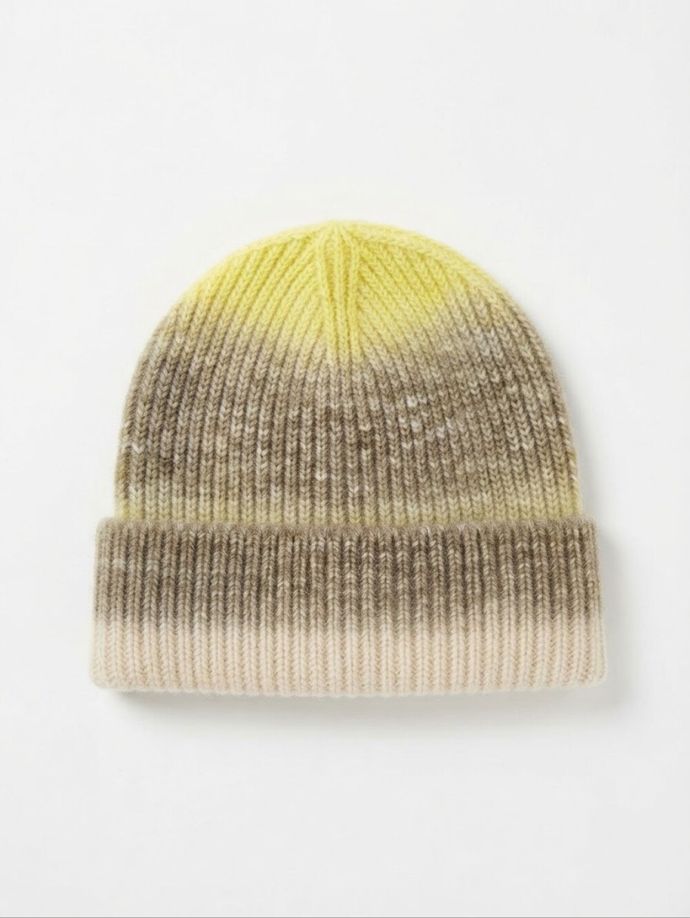 Free People Yellow / Gray Dip-Dyed Ombre Ribbed Knit Cuffed Beanie Hat - EUC